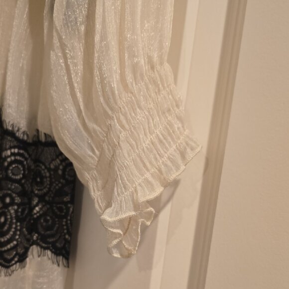 A'Reve Cream Blouse with Black Lace Details - Picture 2 of 4